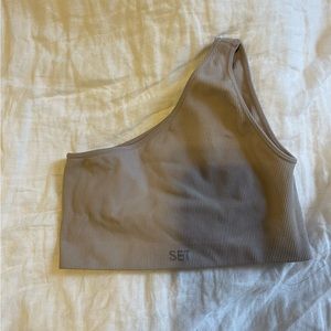 Set active light pink one shoulder sports bra size small
